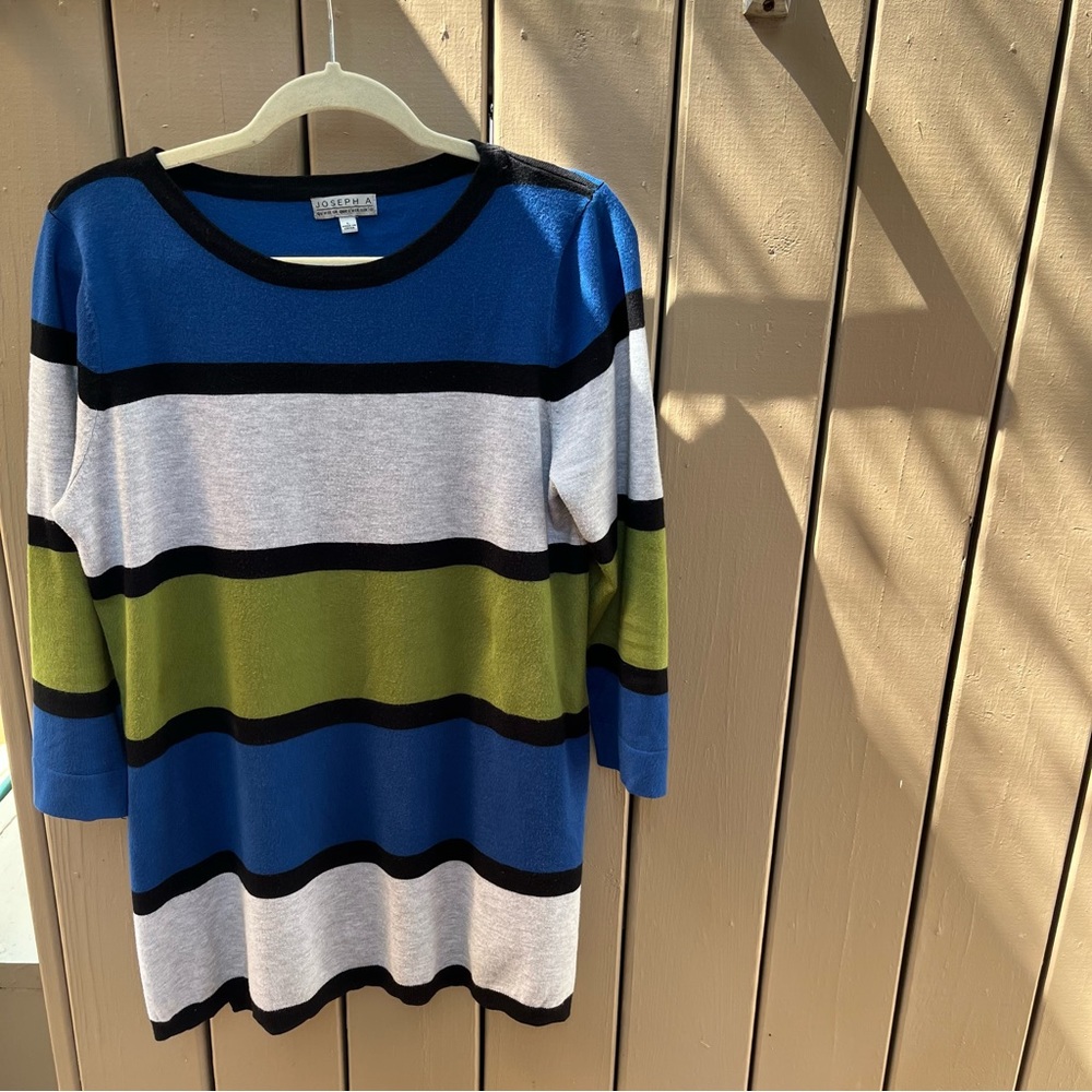 Joseph A color block thick stripe 3/4 sleeve crew neck sweater blouse